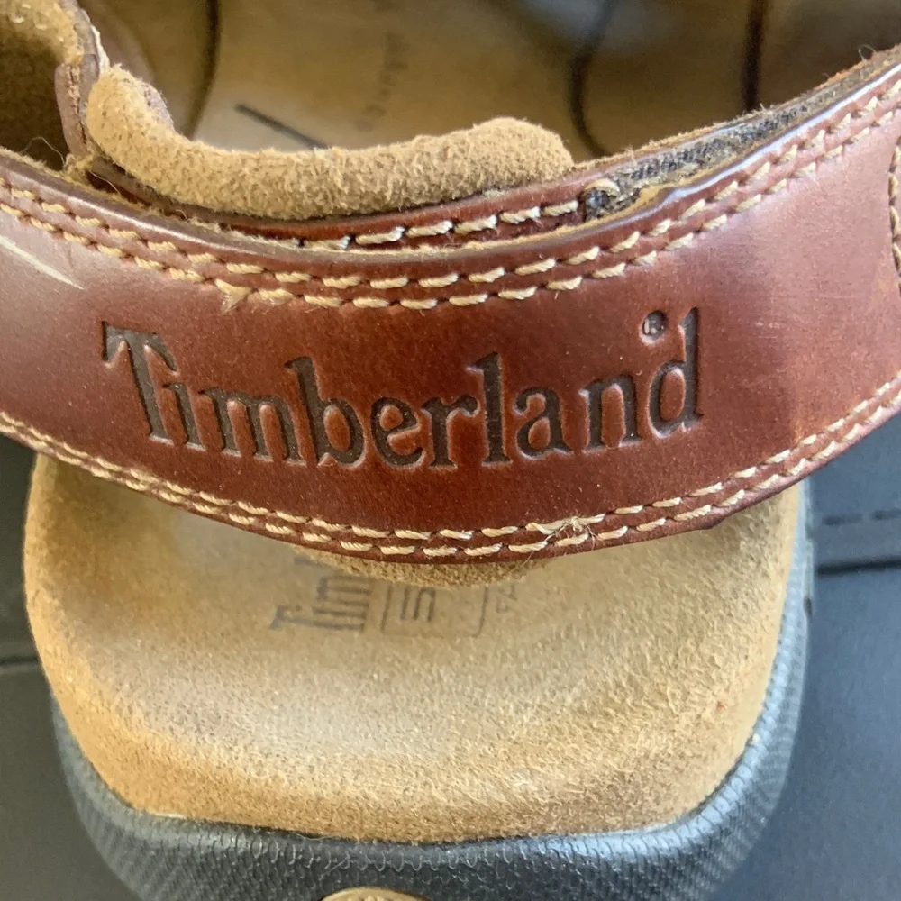 Timberland Men’s Brown Leather Hiking Sandals Adjustable Hook & Loop Comfort